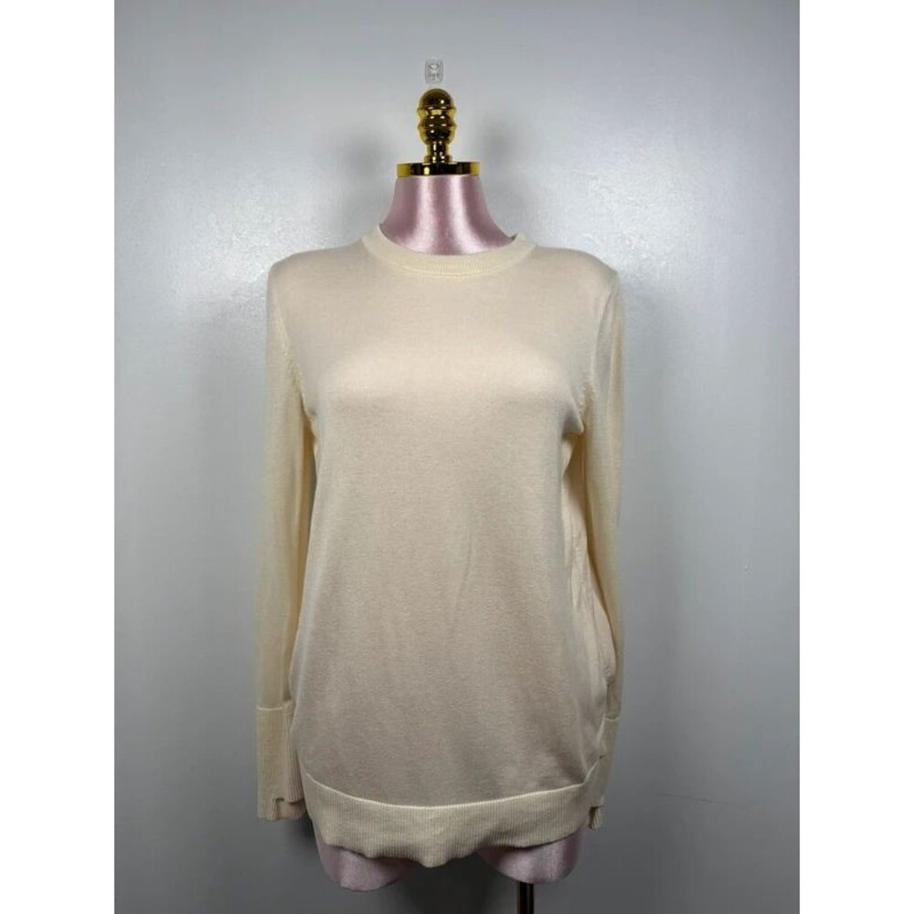 Cream Knit Long Sleeve Sweater Top Satin Back Metal Logo Tagless Estimated M